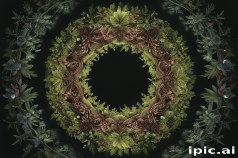 Intricate Floral Frame Design Featuring Lush Greenery and Organic Patterns