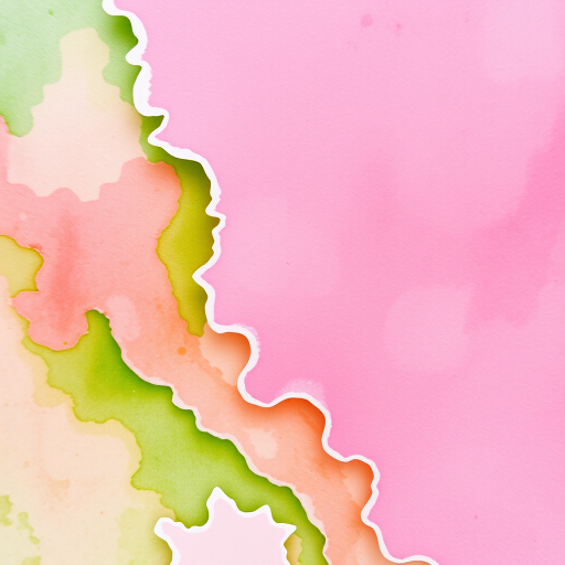 Create an abstract watercolor image with vibrant shades of pink and green, utilizing a DSLR camera, 50mm lens, f/2.8 aperture, ISO 100, and a natural light view from a slightly above angle to enhance texture and color depth.