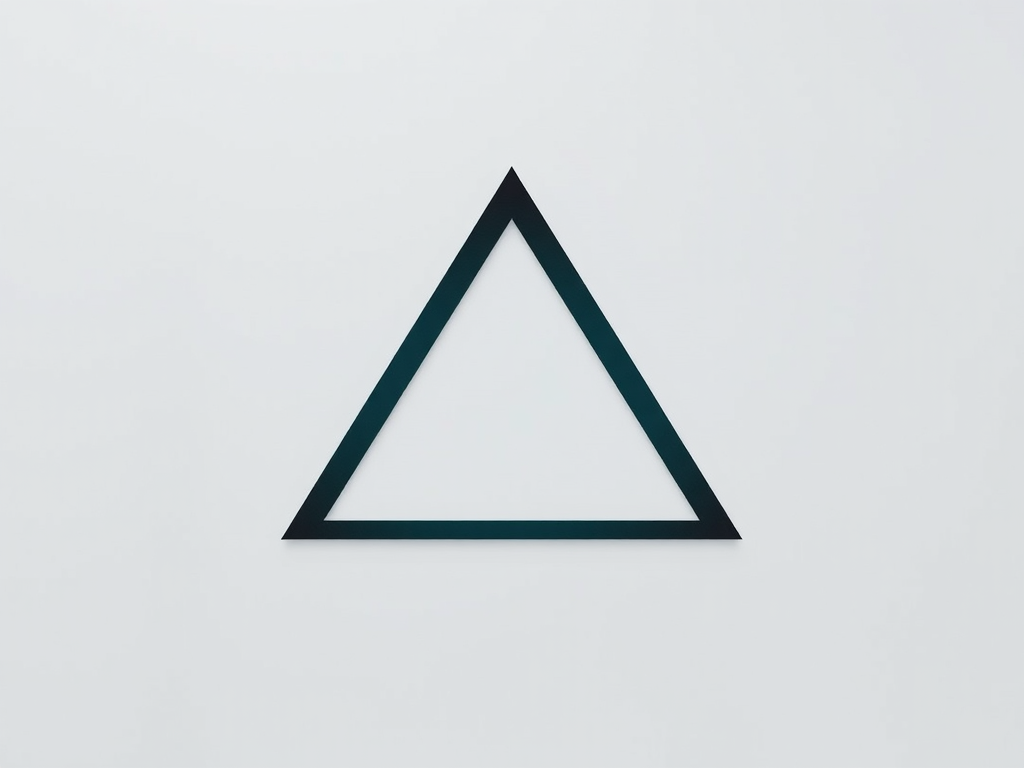 Create a high-resolution digital artwork of an impossible triangle with a gradient from teal to black on a smooth gray background, using a Canon EOS R5 camera, aperture f/8, shutter speed 1/125 sec, ISO 100, and a soft focus lens for a modern minimalist style.