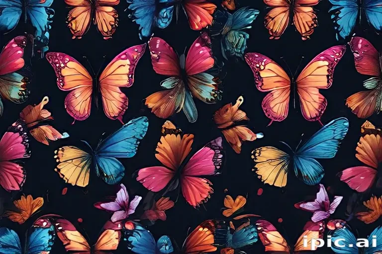 A Vibrant Collection of Colorful Butterflies against a Dark Background.