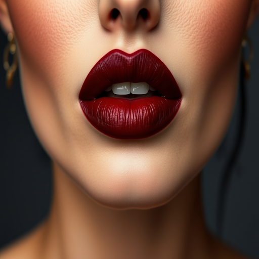 Stunning woman lips with deep burgundy matte finish, full face visible, exuding confidence and sophistication, perfect for evening glamour