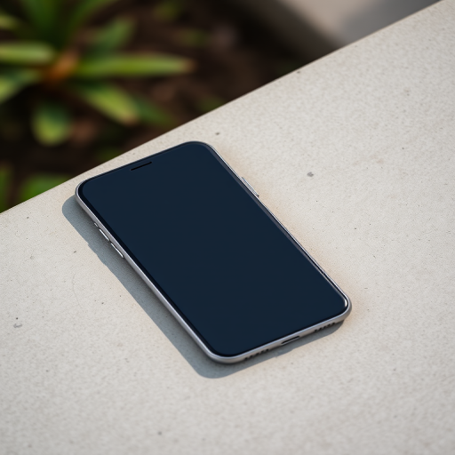 Create a high-resolution image of a modern smartphone with a blank screen, using a Canon EOS 5D Mark IV, 50mm lens, f/1.8 aperture, ISO 100, captured from a slightly above angle in natural lighting to enhance clarity and detail.