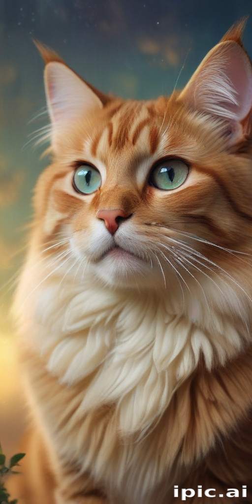 A Majestic Orange Cat with Striking Green Eyes Against a Dreamy Background