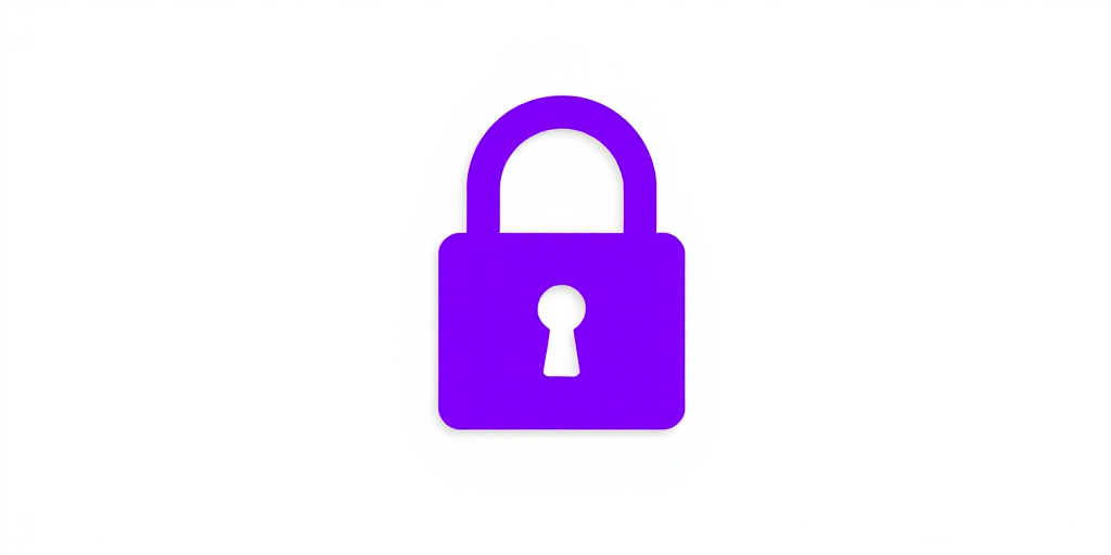 Design a minimalist purple padlock icon on a white background, using a Canon EOS R5 camera, 50mm lens, aperture f/2.8, ISO 100, and natural lighting for clarity and contrast.