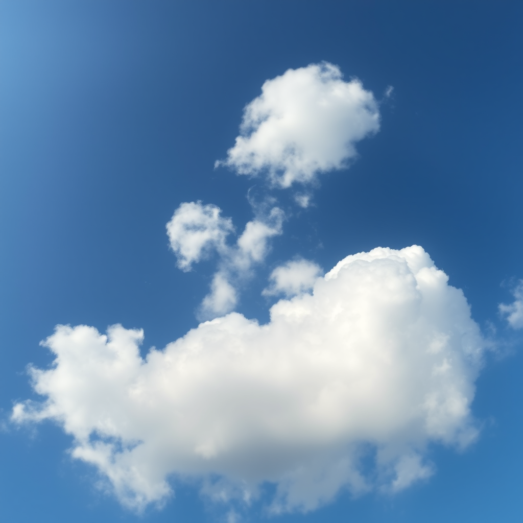 Generate an image of a blue sky with fluffy white clouds shaped like the percentage symbol, captured with a DSLR camera at f/8 aperture, ISO 100, 1/200 sec shutter speed, with a wide-angle lens for a panoramic view.