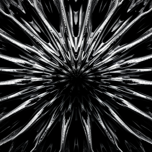 create a high-contrast black and white image of an abstract burst pattern with detailed textures, using a DSLR camera, 50mm lens, aperture f/1.8, shutter speed 1/500s, ISO 100, shot from a top-down perspective with a shallow depth of field to enhance clarity and focus.