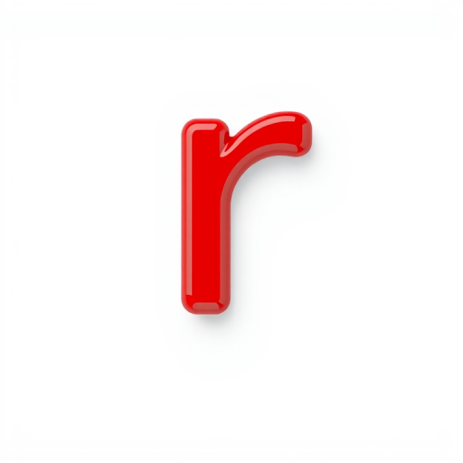 create a glossy red 3D letter "r" on a white background, use a Canon EOS R5 camera with a 50mm lens, aperture f/1.8, ISO 100, and shallow depth of field for enhanced focus and clarity.