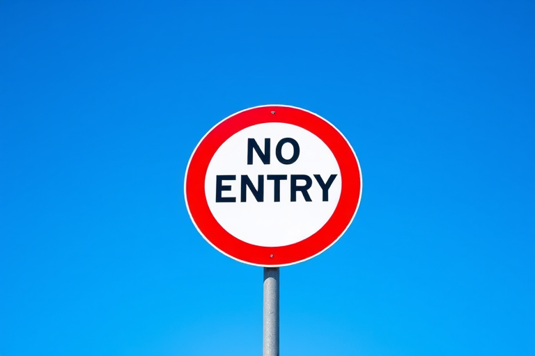 Create a high-resolution image of a circular "No Entry" road sign against a clear blue sky, using a DSLR camera with a 50mm lens, aperture set to f/8, ISO 100, and shutter speed of 1/200 sec, focusing on vibrant colors and sharp details.