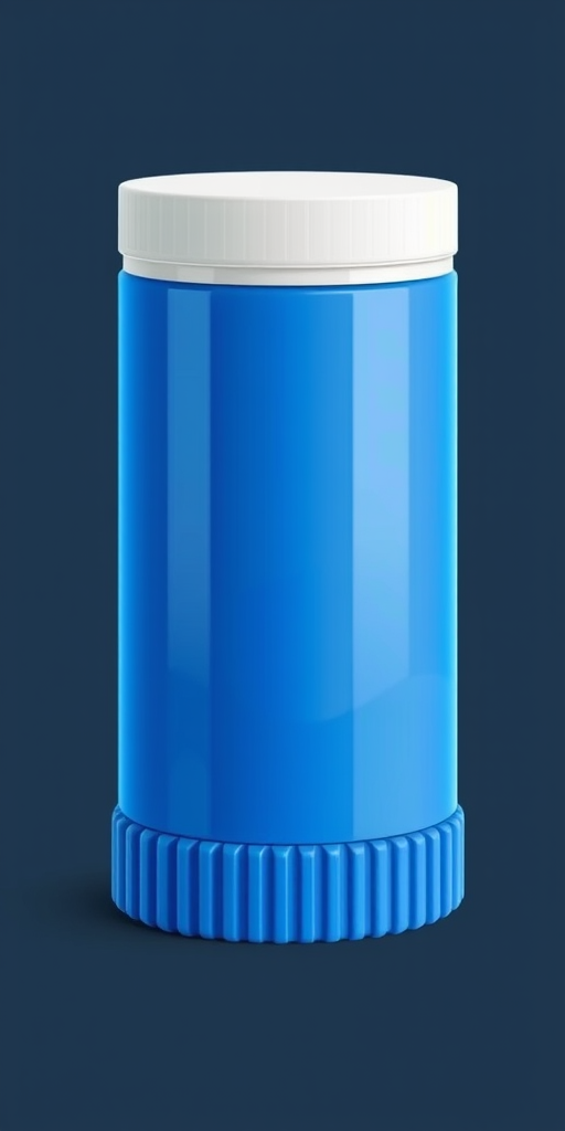 create a digital illustration of a blue cylindrical container with a white top and a ridged base, use a Canon EOS R5 with a 50mm lens at f/1.8, ISO 100, and a balanced soft light setup to enhance colors and details.