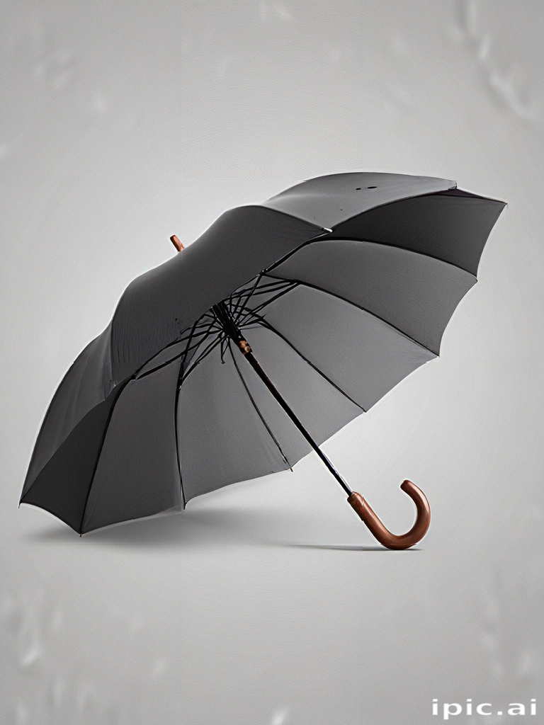 A Stylish Black Umbrella with a Classic Wooden Handle for Rainy Days