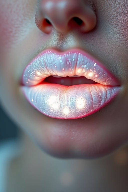 Luminous pearl white lip transformer, christened "Frost Queen," adding an icy sheen and dimensional sparkle to any lip color, perfect for creating winter wonderland-inspired looks