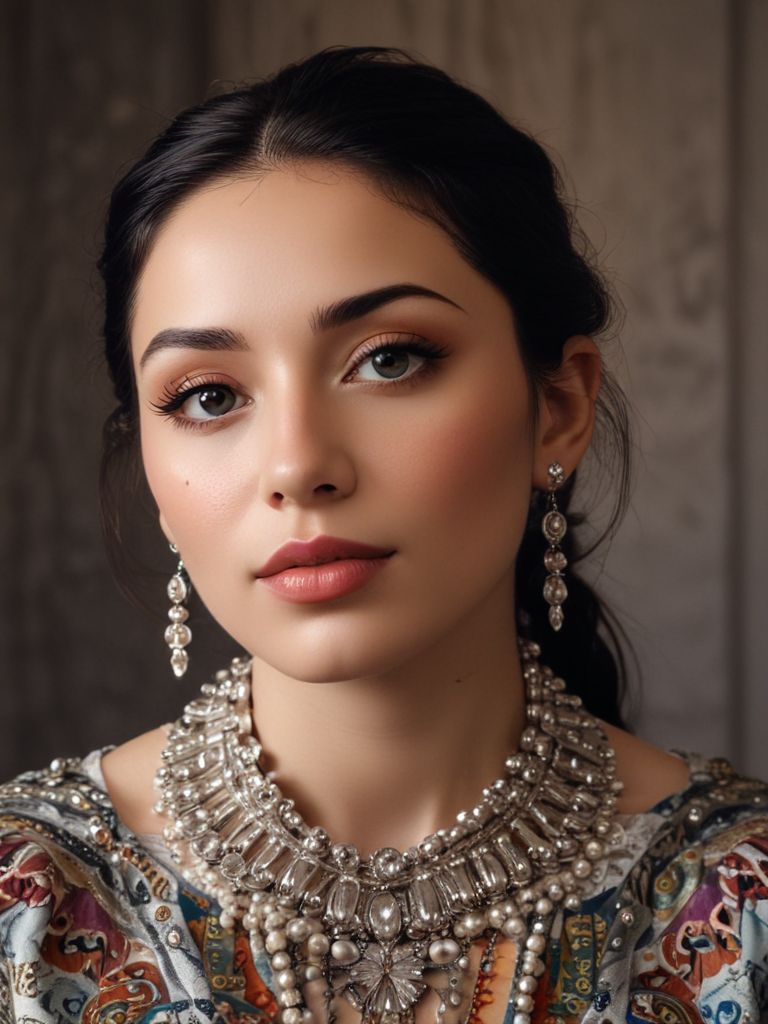 Elegant Portrait of a Young Woman Adorned in Traditional Jewelry and Attire