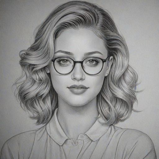 Gorgeous Lili Reinhart, pencil sketch, portrait of Ravishing woman 1961s in glasses, hair style beatnik, outline, clear lines, fine lines, 8k