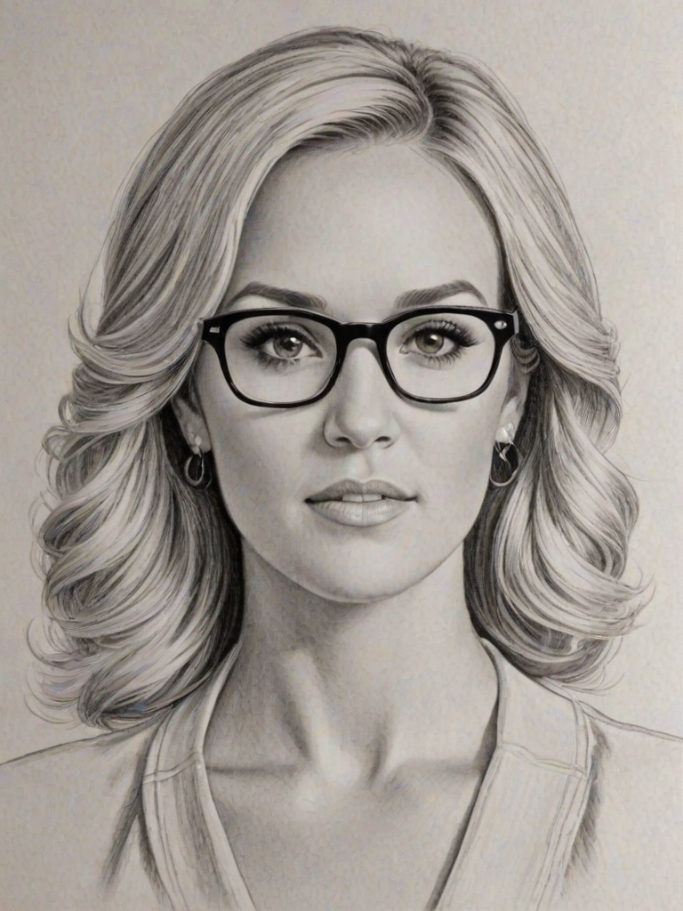 Gorgeous Carrie Underwood, pencil sketch, portrait of Enticing woman 1938s in glasses, hair style beatnik, outline, clear lines, fine lines, 8k