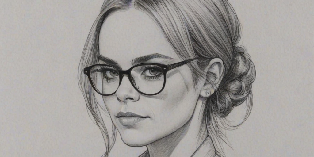 Resplendent Taryn Manning, pencil sketch, portrait of Elegant woman 1967s in glasses, hair style beatnik, outline, clear lines, fine lines, 8k