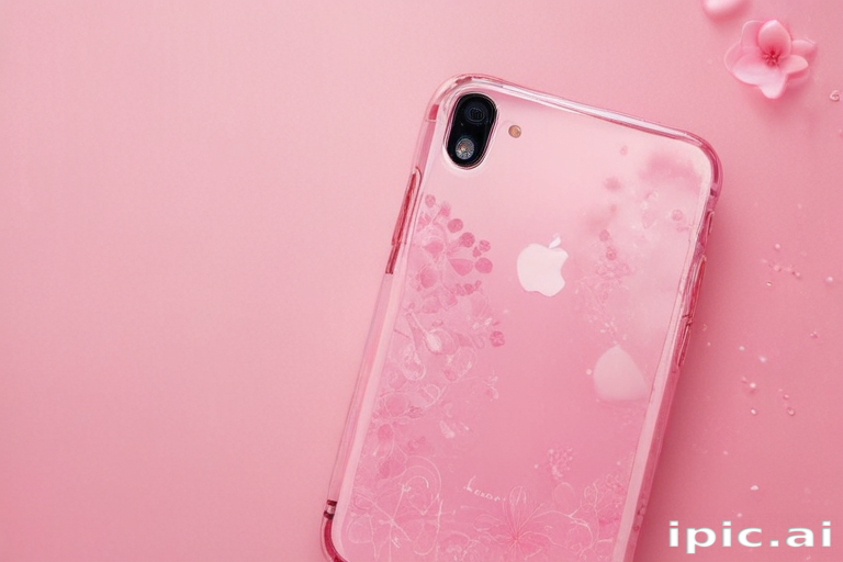 Pink Raspberry Phone Stylish Pink Phone Case with Floral Design Against a Soft Pink Background