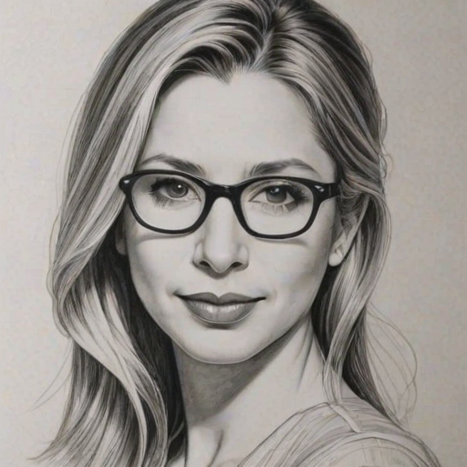 Delightful Mira Sorvino, pencil sketch, portrait of Alluring woman 1925s in glasses, hair style beatnik, outline, clear lines, fine lines, 8k