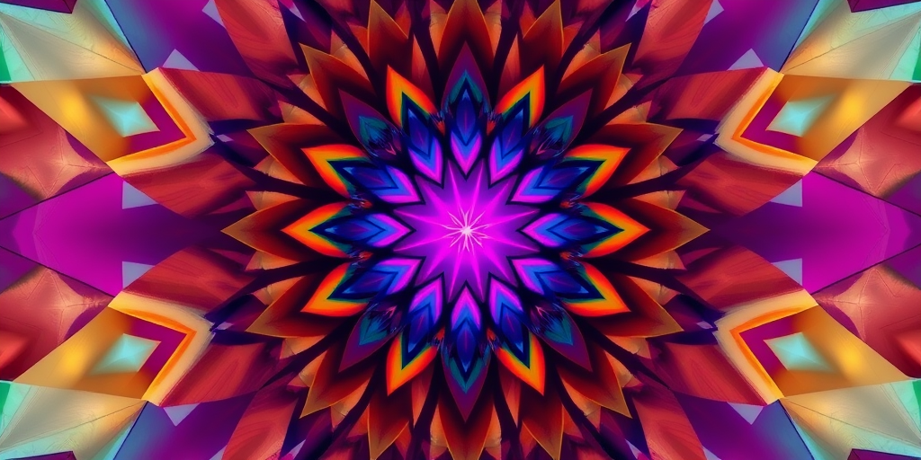 Generate a high-resolution image of an abstract geometric pattern, using a DSLR camera with a 50mm lens, aperture set to f/1.8, ISO 100, and a wide-angle view for depth, in vibrant colors and sharp contrasts, ensuring smooth gradients and intricate details.