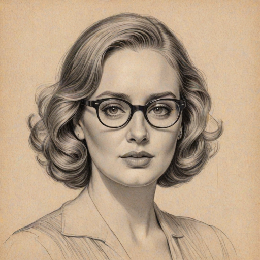 Radiant Adele Laurie Blue Adkins, pencil sketch, portrait of Gorgeous woman 1934s in glasses, hair style beatnik, outline, clear lines, fine lines, 8k