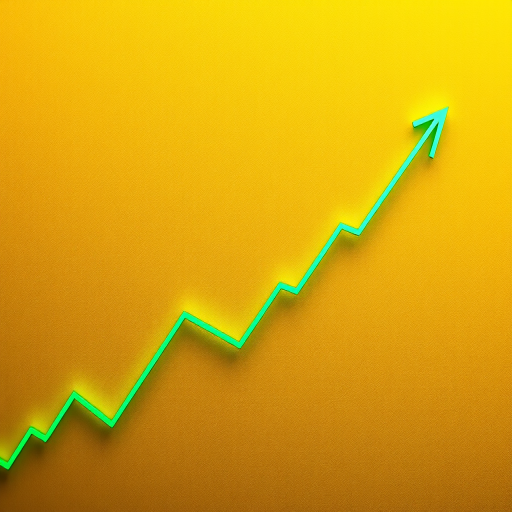 Generate a high-resolution image of an upward trending graph with green lines on a golden background, use a Canon EOS R5 camera with a 50mm lens, aperture f/2.8, ISO 100, and a top-down view for depth.