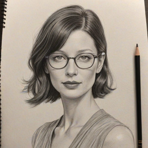 Gorgeous Caitriona Balfe, pencil sketch, portrait of Dazzling woman 1924s in glasses, hair style beatnik, outline, clear lines, fine lines, 8k
