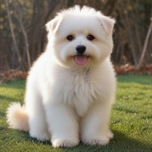 Adorable Fluffy Puppy Sitting on Green Grass with a Playful Expression