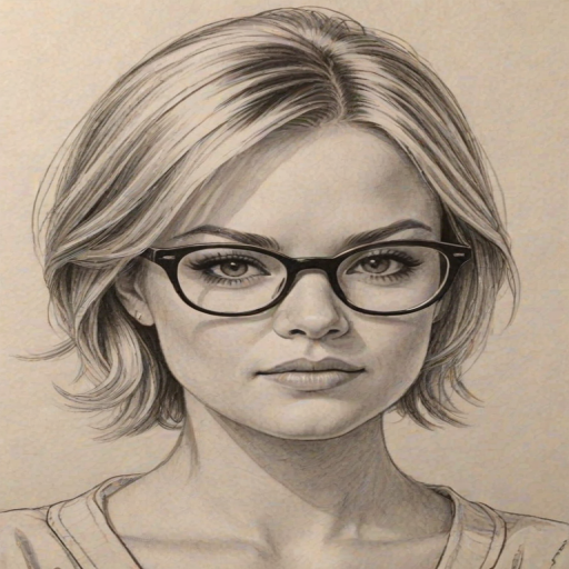 Appealing Kirsten Storms, pencil sketch, portrait of Fetching woman 1967s in glasses, hair style beatnik, outline, clear lines, fine lines, 8k