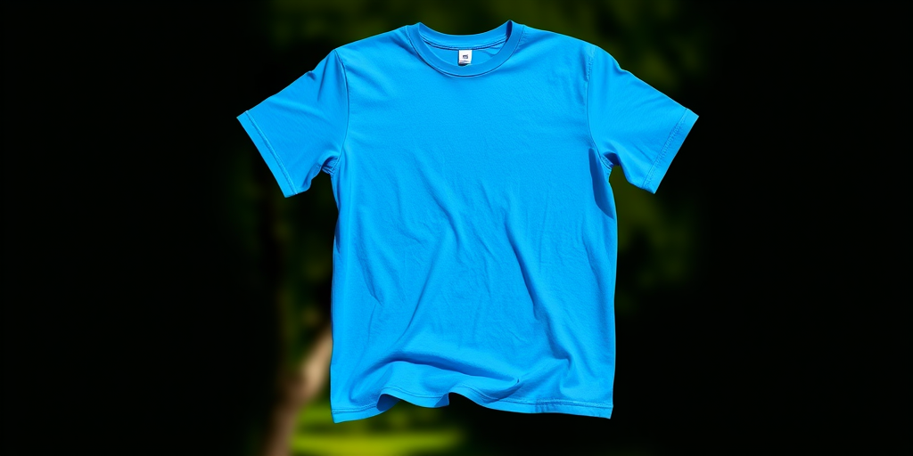 Create a vibrant blue t-shirt design, front view, high resolution, f/2.8 aperture, ISO 100, 50mm lens, natural lighting.
