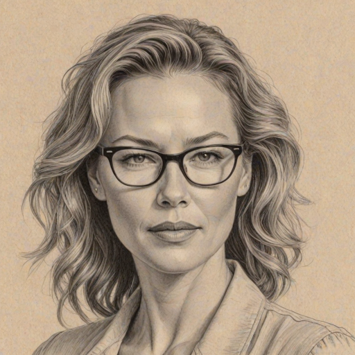 Delightful Connie Nielsen, pencil sketch, portrait of Exquisite woman 1944s in glasses, hair style beatnik, outline, clear lines, fine lines, 8k