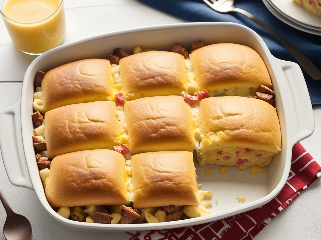 breakfast casserole with hawaiian rolls