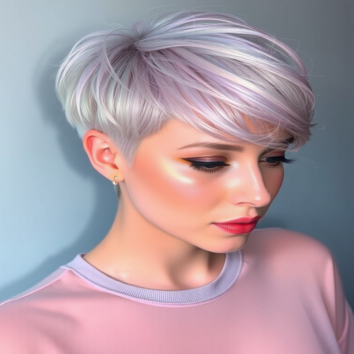 Ethereal opal holographic pixie cut dubbed Crystal Prism boasting a short textured crop that shifts colors with movement creating a mesmerizing rainbow effect in various lighting conditions