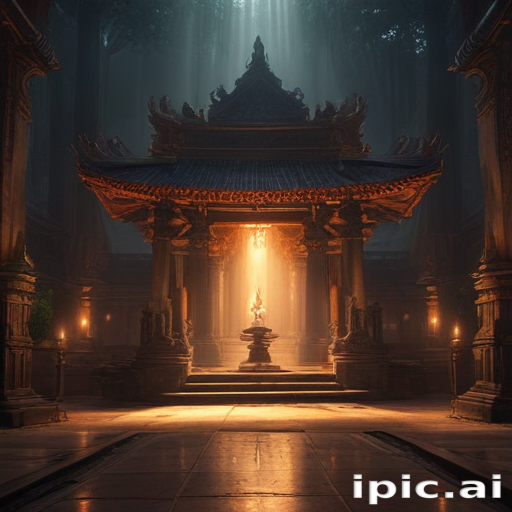 Majestic Ancient Temple Bathed in Ethereal Light Surrounded by Mystical ...