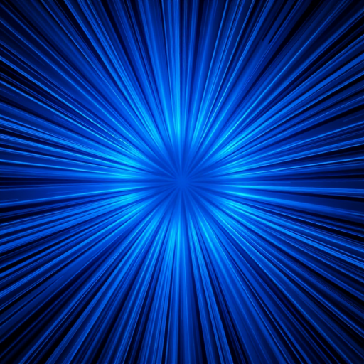 Create a vibrant radial burst pattern in shades of blue, using a DSLR camera at f/8 aperture, ISO 100, 24mm lens, shot from a central perspective in high definition.
