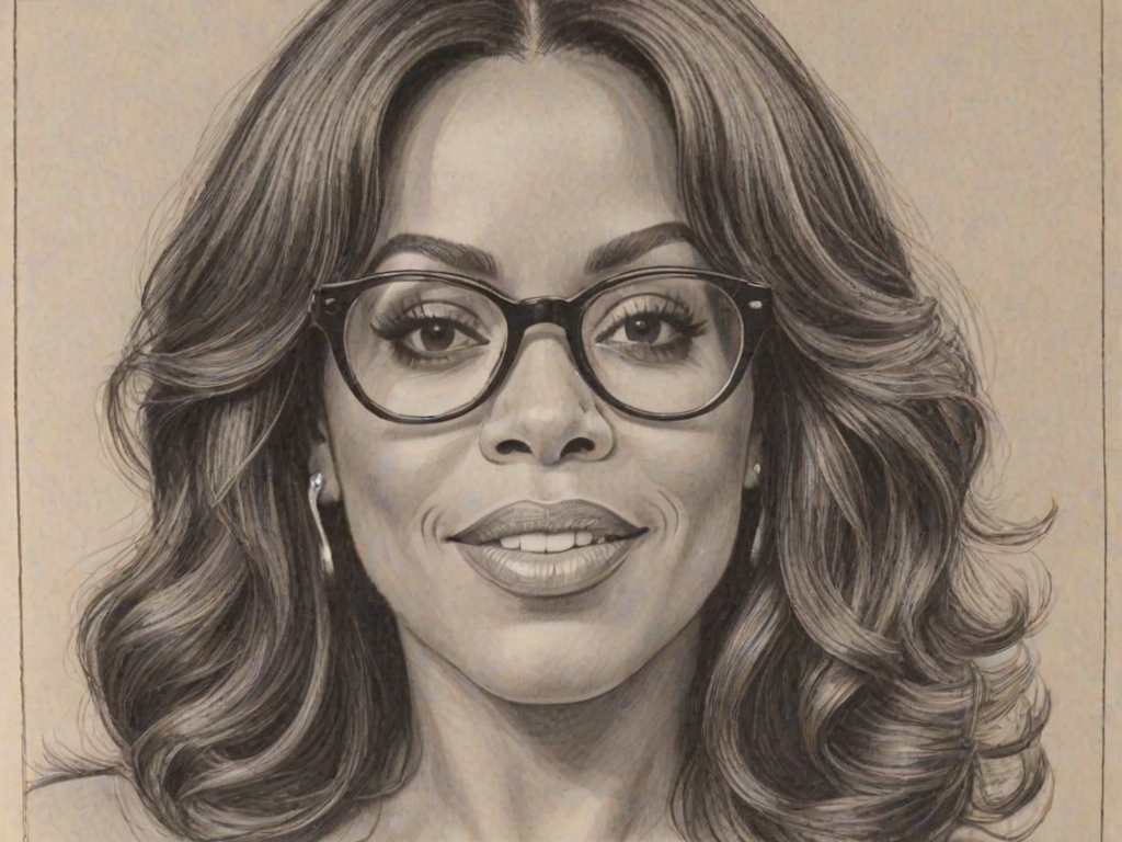 Stunning Niecy Nash, pencil sketch, portrait of Ravishing woman 1977s in glasses, hair style beatnik, outline, clear lines, fine lines, 8k