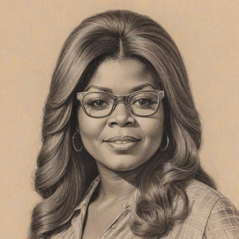 Charming Gloria Gaynor, pencil sketch, portrait of Dazzling woman 1967s in glasses, hair style beatnik, outline, clear lines, fine lines, 8k