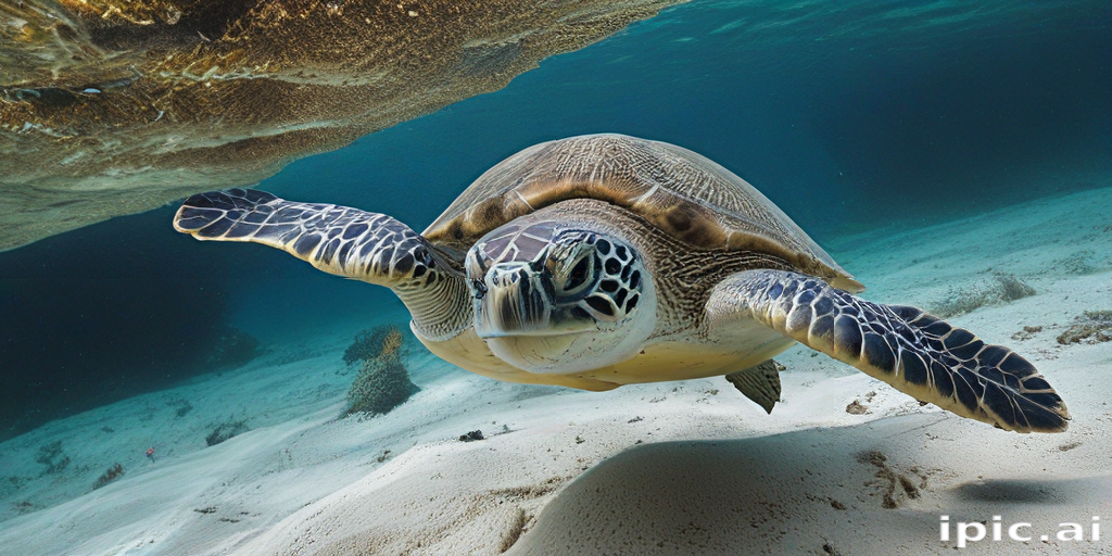 A Majestic Sea Turtle Gliding Gracefully Through Crystal Clear Ocean ...