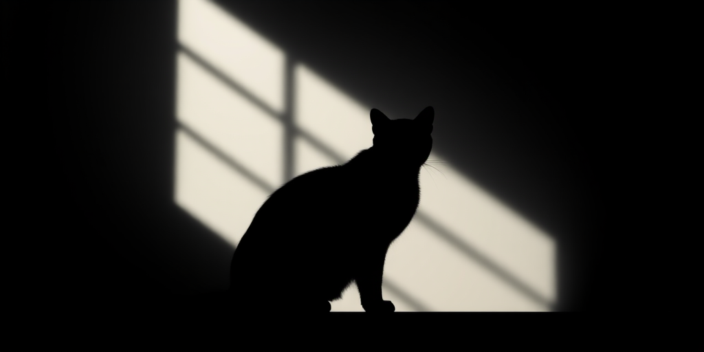 Generate a high-resolution image of a minimalist black silhouette design featuring a cat, shot with a DSLR camera at f/2.8 aperture, 50mm lens, ISO 100, in natural light with a shallow depth of field.