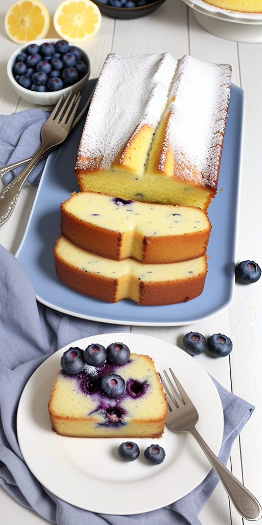 Delicious Blueberry Lemon Cake Slices On A Beautiful Serving Platter