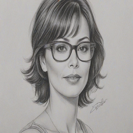 Dazzling Catherine Bell, pencil sketch, portrait of Enticing woman 1980s in glasses, hair style beatnik, outline, clear lines, fine lines, 8k