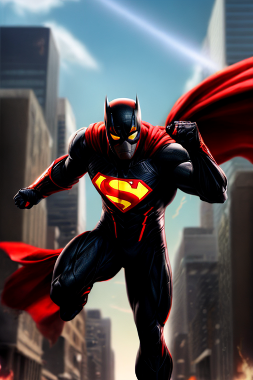 superhero red and black with glowing eyes that shoot lasers cutting a ...