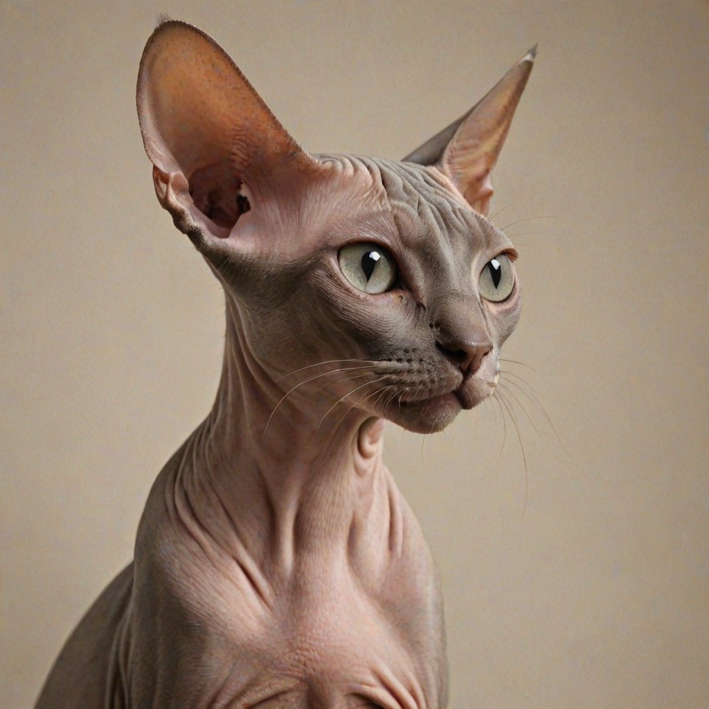 A graceful, photorealistic raw photograph of a beautiful sphinx cat  doing cat things