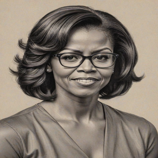 Radiant Michelle Obama, pencil sketch, portrait of Fetching woman 1948s in glasses, hair style beatnik, outline, clear lines, fine lines, 8k