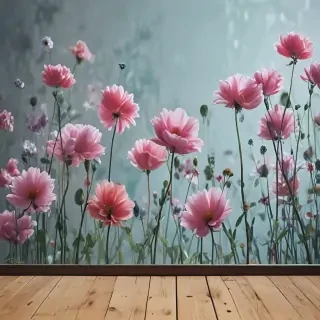 flowers behind glass wallpaper