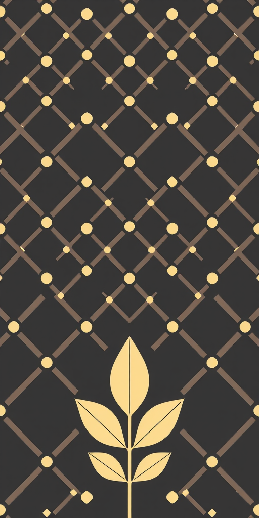 Generate a high-resolution vector pattern of a geometric design featuring a diamond lattice with small dots and a leaf motif at the bottom, using a DSLR camera with a 50mm lens at f/5.6, ISO 100, and a top-down view for clarity and detail.