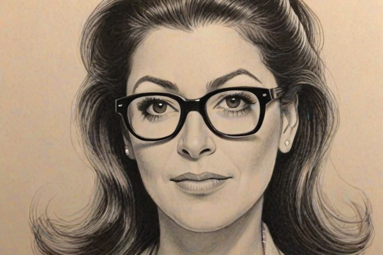 Delightful Marina Sirtis, pencil sketch, portrait of Stunning woman 1932s in glasses, hair style beatnik, outline, clear lines, fine lines, 8k