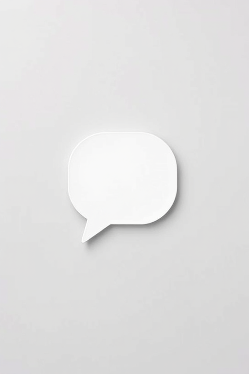 Create a high-resolution image of a speech bubble icon, centered on a light gray background, captured with a Canon EOS R5, using a 50mm lens, aperture set to f/2.8, ISO 100, and a soft light style to enhance clarity and depth.