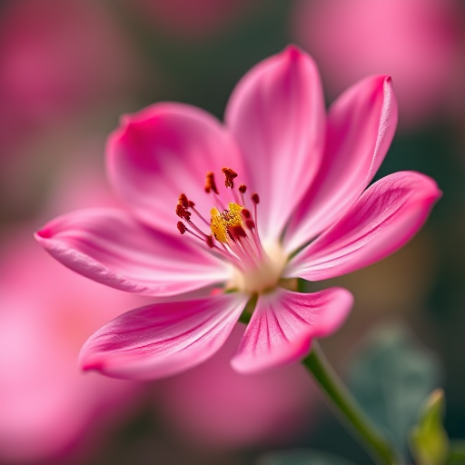 macro view of a pink flower with soft focus background, f/2.8 aperture, 1/250 sec shutter speed, ISO 100, shot with a Canon EOS 5D Mark IV in portrait mode