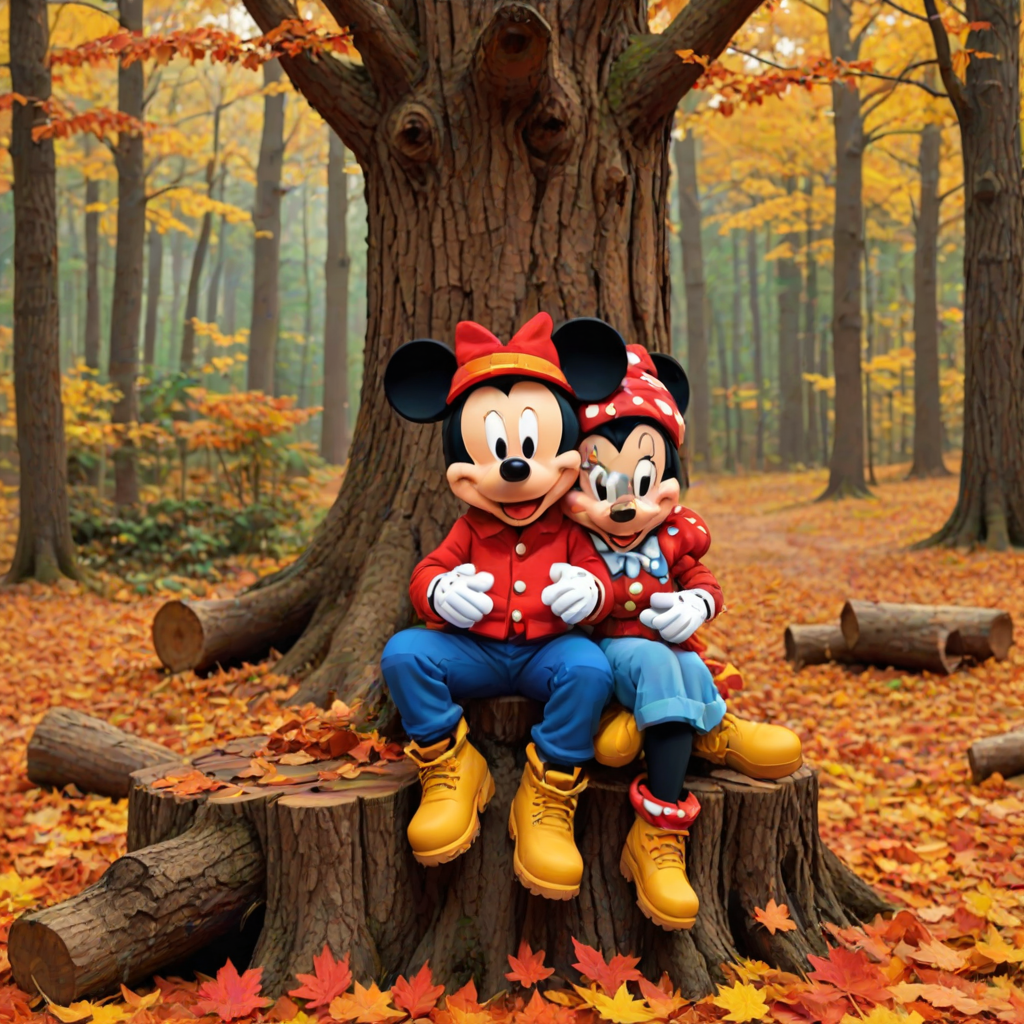 Charming Autumn Day with Mickey and Minnie Mouse in a Colorful Forest