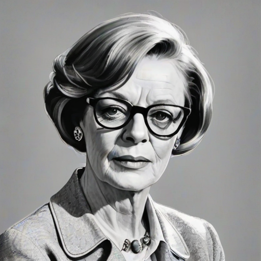 Beautiful Maggie Smith, pencil sketch, portrait of beautiful woman 60s in glasses, hair style beatnik, outline, clear lines, fine lines, 8k