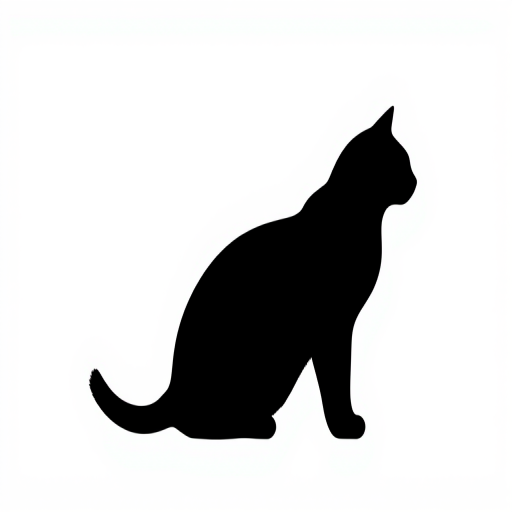 Create a high-resolution image of a minimalist black icon representing a cat's silhouette, captured using a DSLR camera with a 50mm lens, aperture set to f/1.8, ISO 100, shooting from a slight angle to enhance depth, in natural daylight to ensure even lighting.